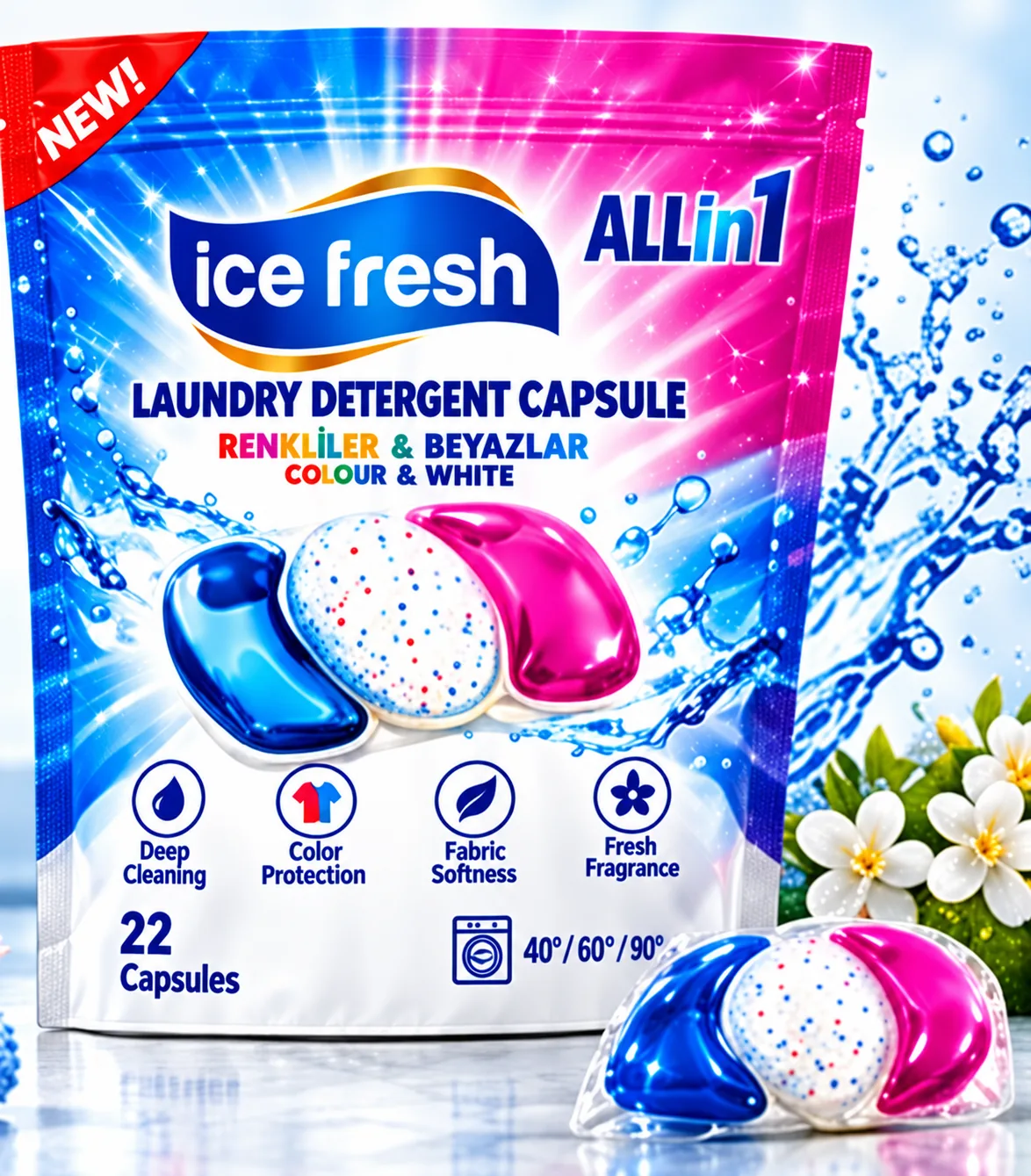 Ice Fresh kapsül çamaşır deterjanı doypack paketi